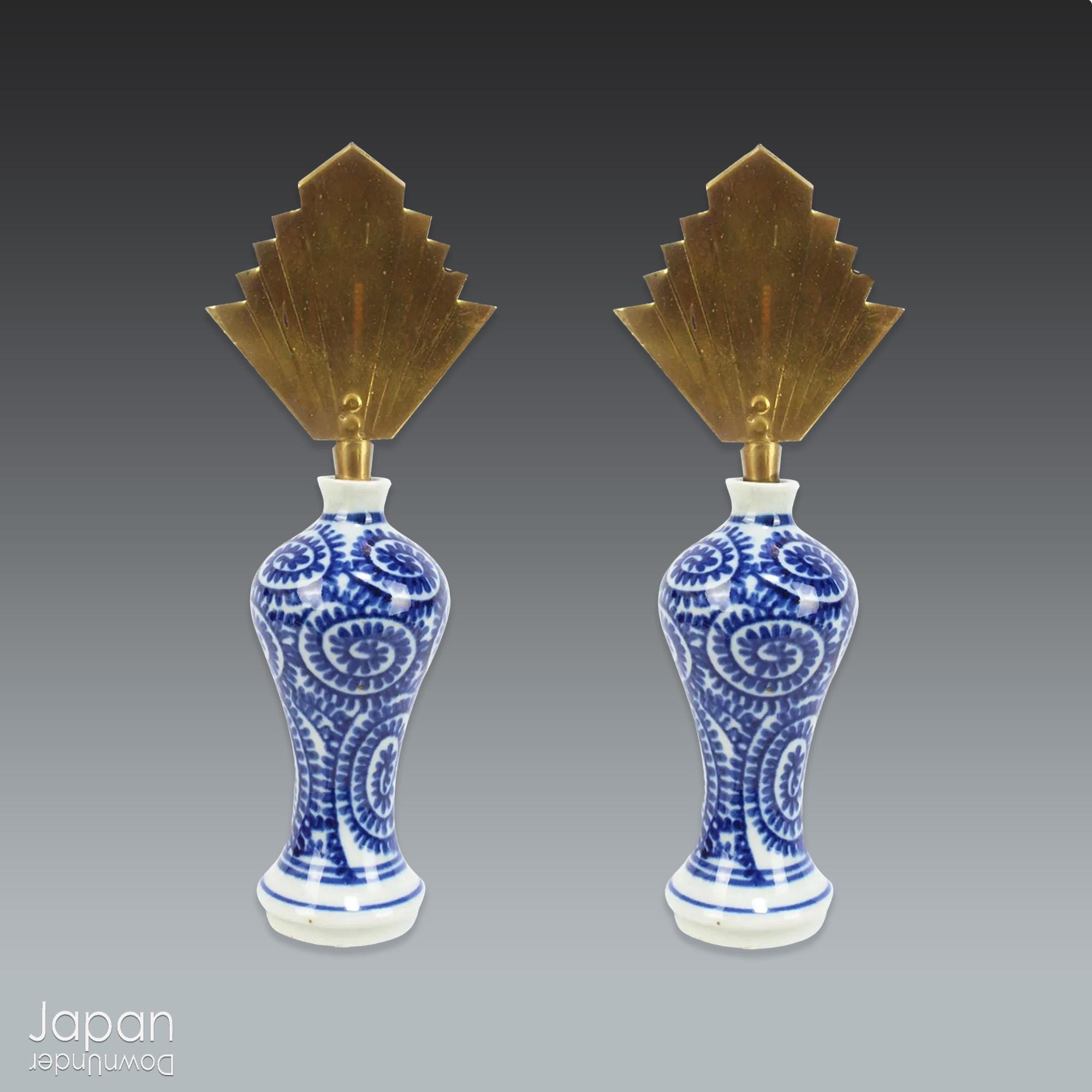 Antique Japanese Shinto Altar Vessels: Blue White Heishi, Omiki