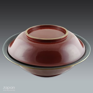 Antique Wajima Lacquer Bowl: Japanese Red & Black Lidded Owan (17.5&quot;)