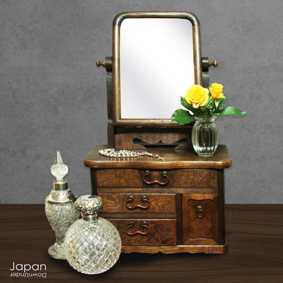Japanese Antique Kyodai Vanity Mirror: Taisho Era Dressing Chest