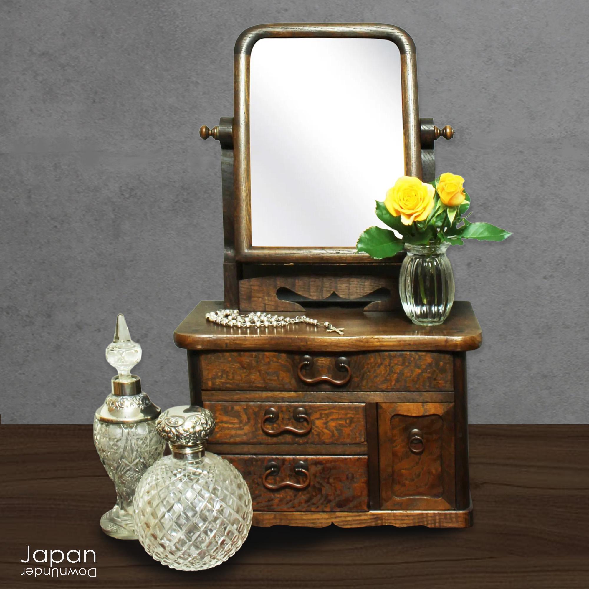 Japanese Antique Kyodai Vanity Mirror: Taisho Era Dressing Chest