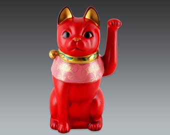 japanese lucky cat - red maneki neko cat decor