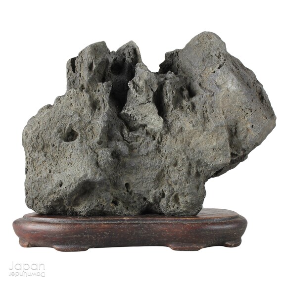 Vintage Japanese Suiseki Viewing Stone on Wood Stand - Meditation