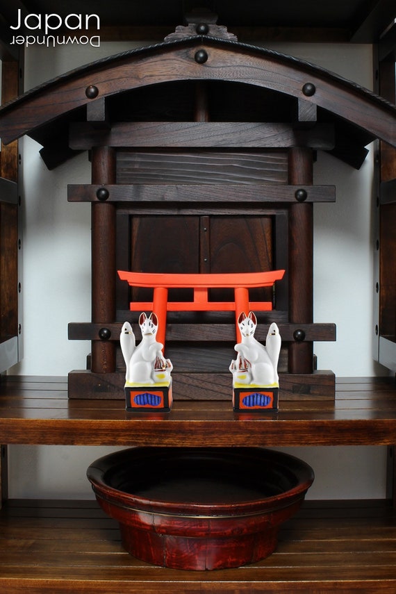 Vintage Inari Fox Pair With Torii Gate: Japanese Shrine Decor - Etsy