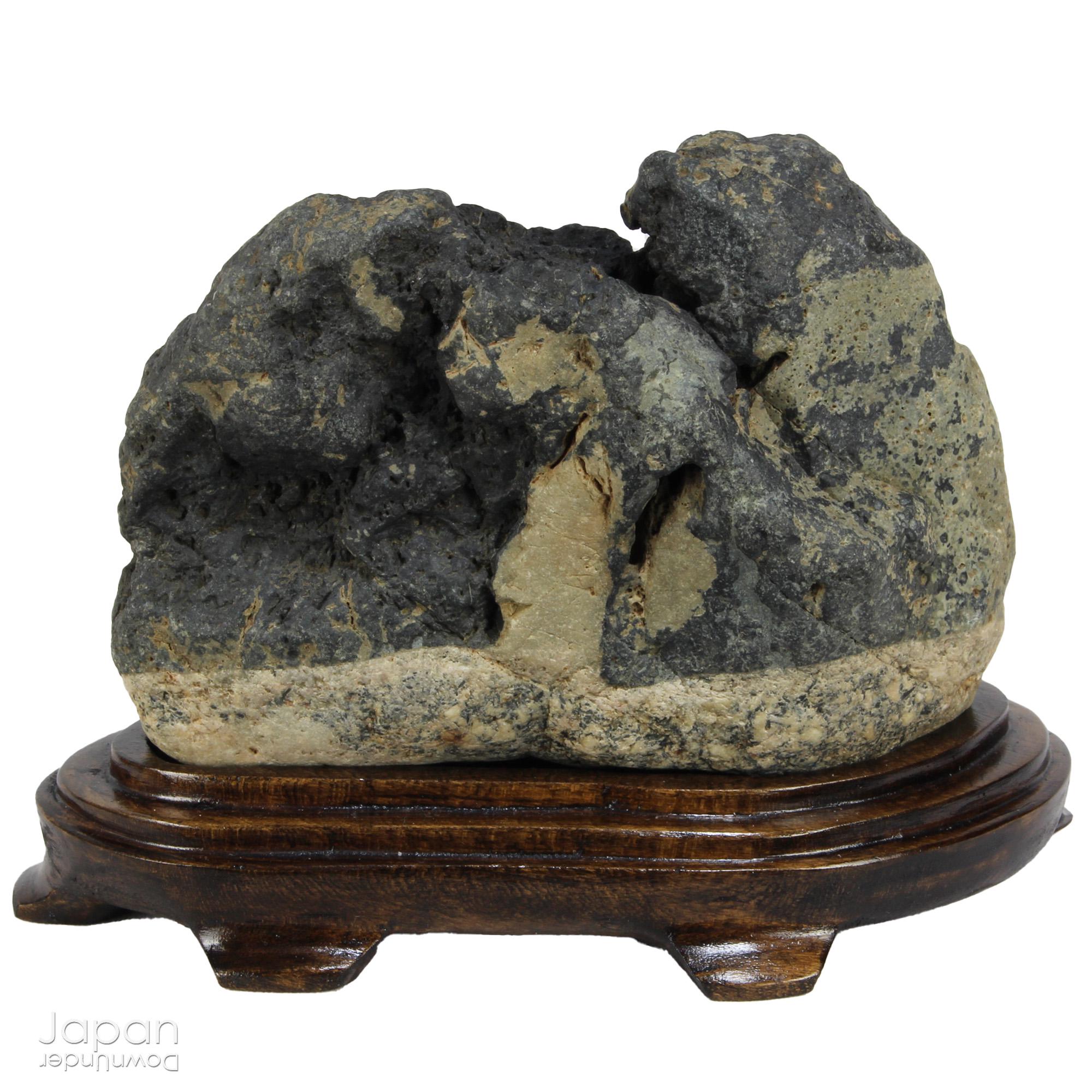 Quartz Mountain Suiseki with Carved Daiza: Japanese Yamagata-ishi