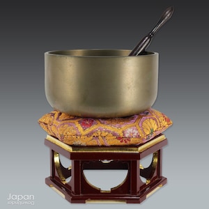 Vintage Japanese Orin Singing Bowl Set: Altar Gong with Cushion & Striker