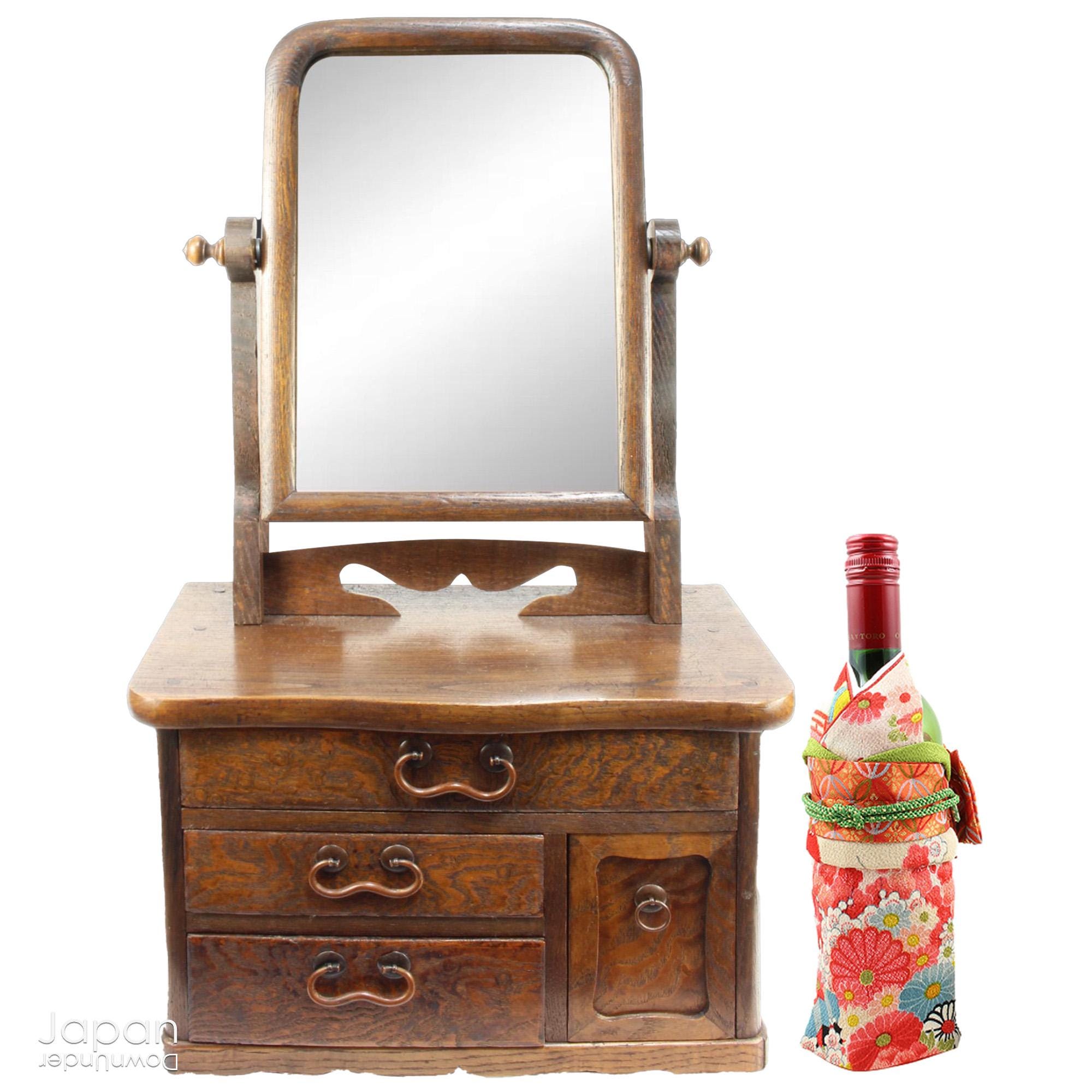 昭和レトロ鏡台　Japanese Showa Mirror 昭和レトロ 桑材 鏡台 角度調整付き 日本製