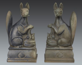 antique kamidana inari foxes