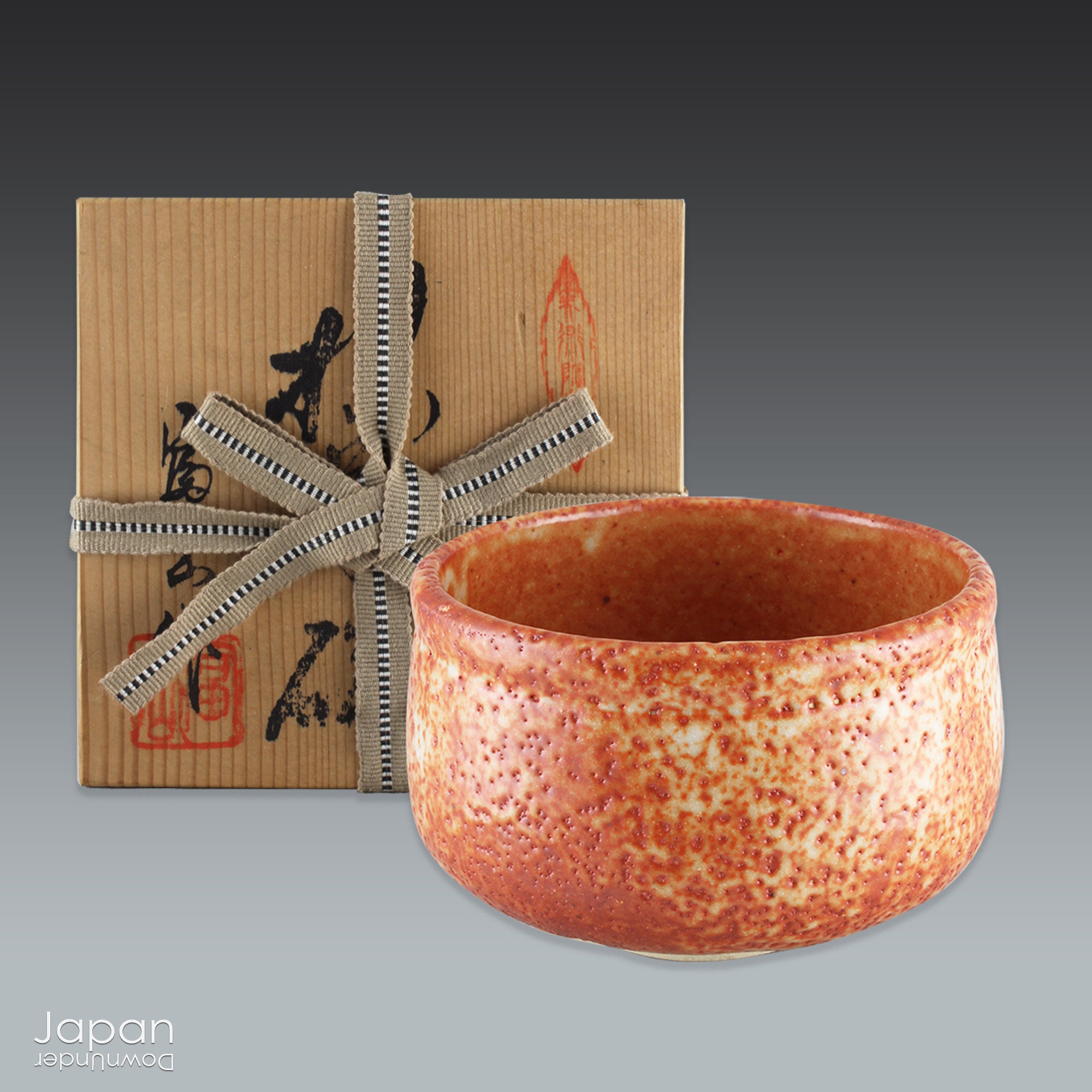 Shino Yaki Orange and White Tea Bowl, Vintage Japanese Shino Ware