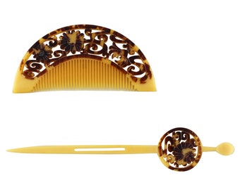 Vintage Japanese Kanzashi, Faux Tortoise Shell Comb and Hair  display picture 1