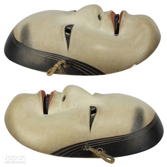 Vintage Ko-omote Noh Mask With Silk Brocade Pouch and Signed Box