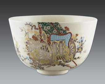 N0246 ヴィンテージ 日本製 抹茶茶碗 茶碗 陶器 金彩 花柄 京焼 - Etsy