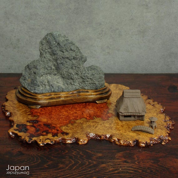 Yamagata-ishi Mountain Suiseki with Carved Daiza: Japanese Viewing
