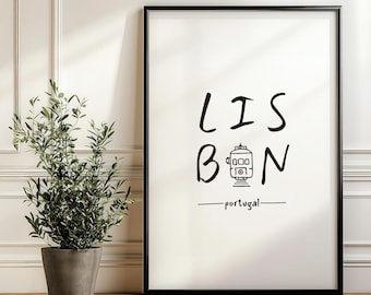 Lisbon Art - Portugal Typography Design, Lisbon Wall Art / Poster, Lisbon, Portugal Print, Minimalist Wall Decor, Lisbon Tram Art