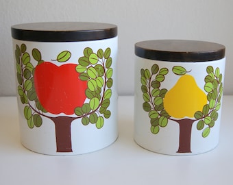Pair of Retro Vintage Fruit Tree Canisters by Ransburg