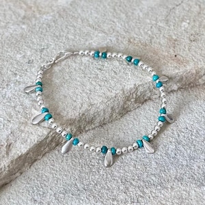 Bracelet with silver drops, Kingman turquoise and ball beads made of sterling silver, silver sterling 925