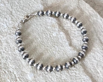 Bracelet with sterling silver beads, ornamentally embossed ball beads, sterling silver 925