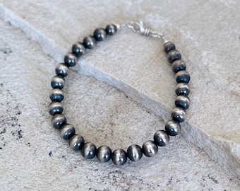 7 mm・Navajo-Style Silver Bracelet・925 Sterling Silver・Southwestern Look