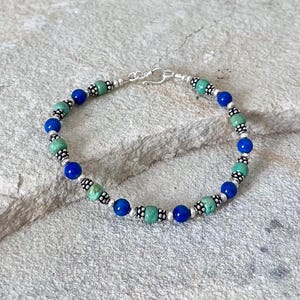 Bracelet with Mexican turquoise, lapis lazuli and pearls in sterling silver, silver sterling 925