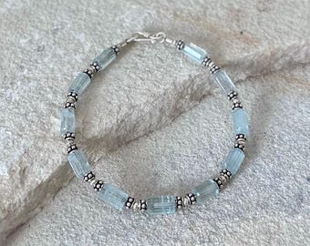 Silver bracelet with aquamarine crystals, sterling silver 925