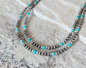 Fox Turquoise・Silver necklace in the Navajo style・925 Sterling Silver