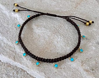 Macrame Bracelet with Sleeping Beauty Turquoise Solid Gold 18k