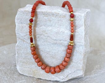 Necklace with Antique Mediterranean Coral and 18k Gold