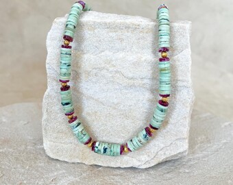 Gemstone necklace with colorback turquoise, shell pearls and gold 750 18k carat