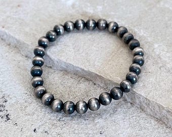 7 mm・Stretch・Navajo-Style Silver Bracelet・925 Sterling Silver・Southwestern Look