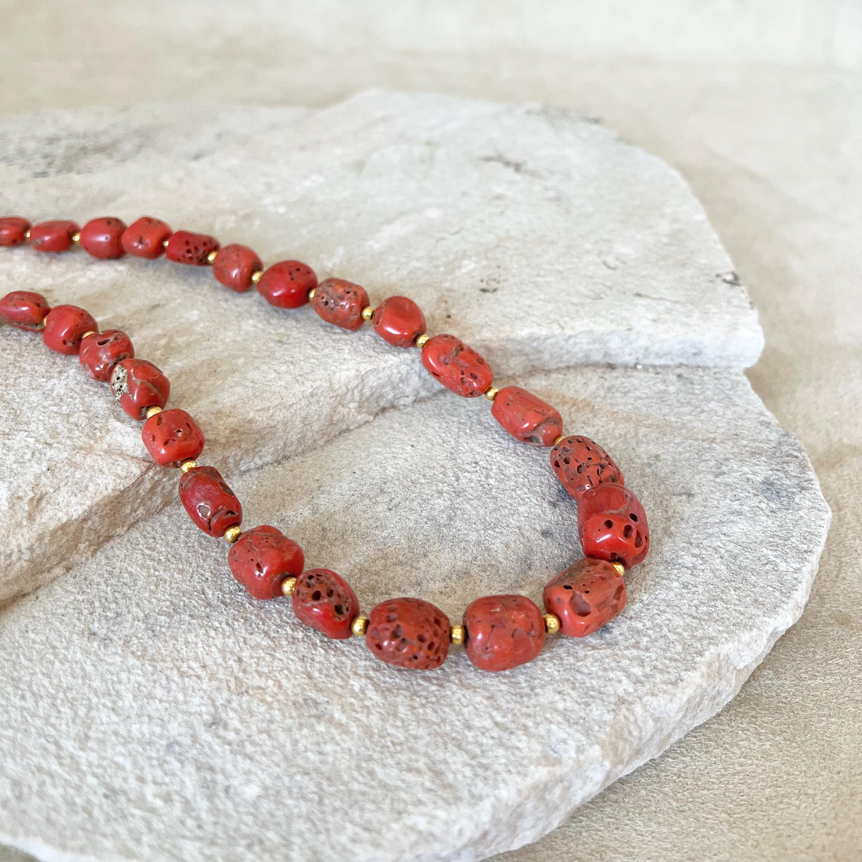 Collier De Corail Méditerranée Vintage '50 Italie Fermoir Or Massif 18k