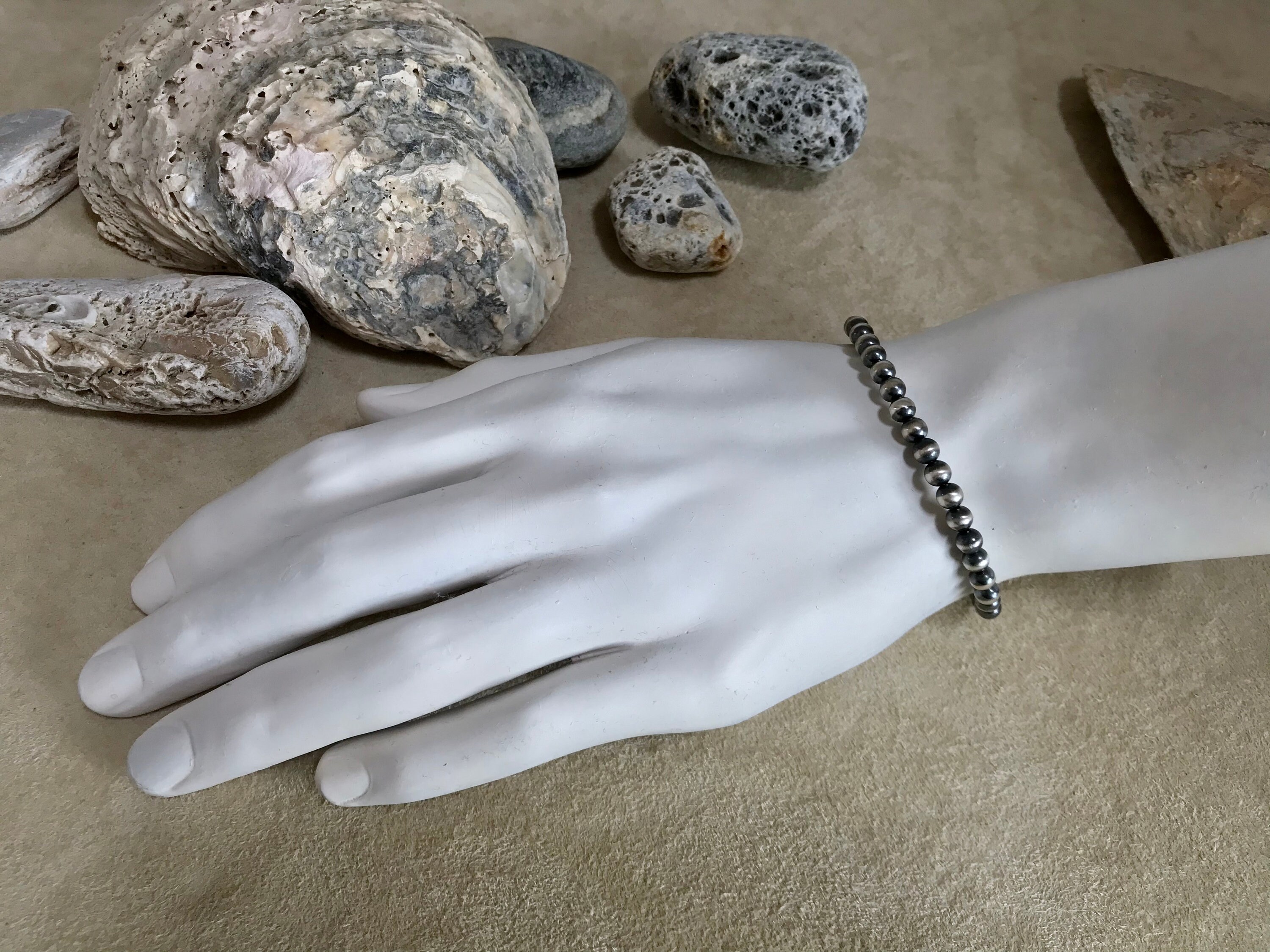 Buy Bracelet With 5 Mm Navajo Silver Beads, Silver Sterling 925 