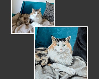 Ritratto di gatto personalizzato, formato quadrato, ritratto di animale domestico personalizzato dipinto a mano, pittura
