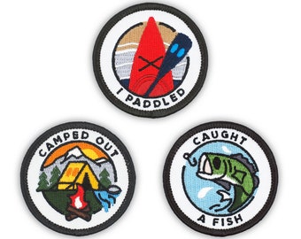 Adulting Merit Badge Embroidered Iron-On Patches (Outdoors - Set 3)  - Includes Three (3) 2" Patches