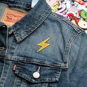 High Voltage Sign Metallic Lightning Bolt Emoji Embroidered Iron On Patch