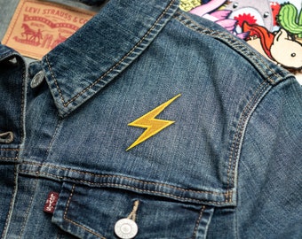High Voltage Sign Metallic Lightning Bolt Emoji Embroidered Iron On Patch
