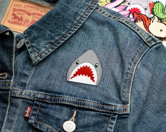 Shark Emoji Embroidered Iron On Patch