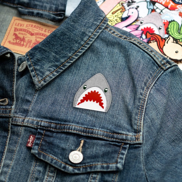 Shark Emoji Embroidered Iron On Patch