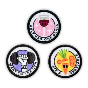 Adulting Merit Badge Embroidered Iron-On Patches (Health - Set 1) - Includes Three (3) 2&quot; Patches
