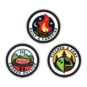 Adulting Merit Badge Embroidered Iron-On Patches (Outdoors - Set 1) - Includes Three (3) 2&quot; Patches