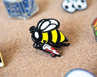 Busy Little Killer Bee Holding Knife Hard Enamel Lapel Pin