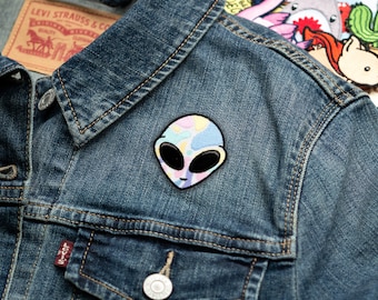 Pastel Alien Embroidered Iron-On Patch