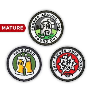 Adulting Merit Badge Embroidered Iron-On Patches (Funny - Set 2)  - Includes Three (3) 2&quot; Patches