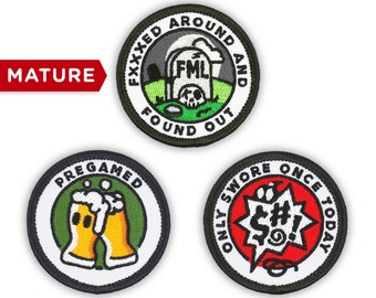 Adulting Merit Badge Embroidered Iron-On Patches (Funny - Set 2)  - Includes Three (3) 2" Patches