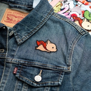 Flying Pig With Red Superhero Cape Embroidered Iron-On Patch