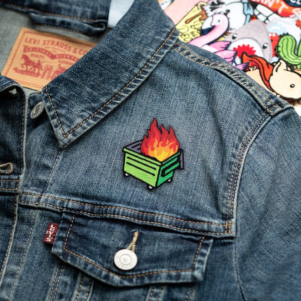 Dumpster Fire Green Dumpster Embroidered Iron-On Patch