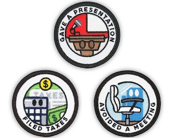Adulting Merit Badge Embroidered Iron-On Patches (Corporate - Set 3)  - Includes Three (3) 2" Patches