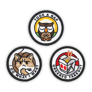Adulting Merit Badge Embroidered Iron-On Patches (Achievements - Set 4)  - Includes Three (3) 2&quot; Patches