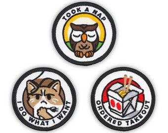 Adulting Merit Badge Embroidered Iron-On Patches (Achievements - Set 4)  - Includes Three (3) 2" Patches
