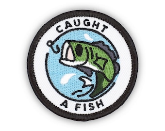 Adulting Merit Badge Embroidered Iron-On Patch (Caught A Fish) Designed For Life's Noteworthy Achievements