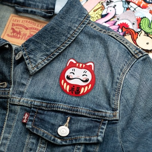 Darumeow Lucky Daruma Cat Embroidered Iron-on Patch