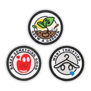 Adulting Merit Badge Embroidered Iron-On Patches (Achievements - Set 5)  - Includes Three (3) 2&quot; Patches